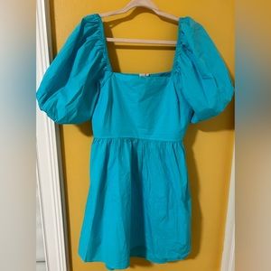 A New Day NWT Square Neck Blue Smocked Open Back Puff Sleeve Dress XXL